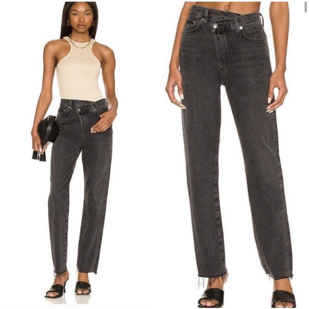 NWT AGOLDE Women's Criss Cross Straight-Leg Jeans Acid Black Grunge Goth Size 27